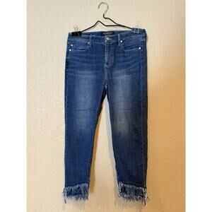 Liverpool Sz 10/30 Crop Straight Jeans Blue Fray Denim Zip Fly Stretch